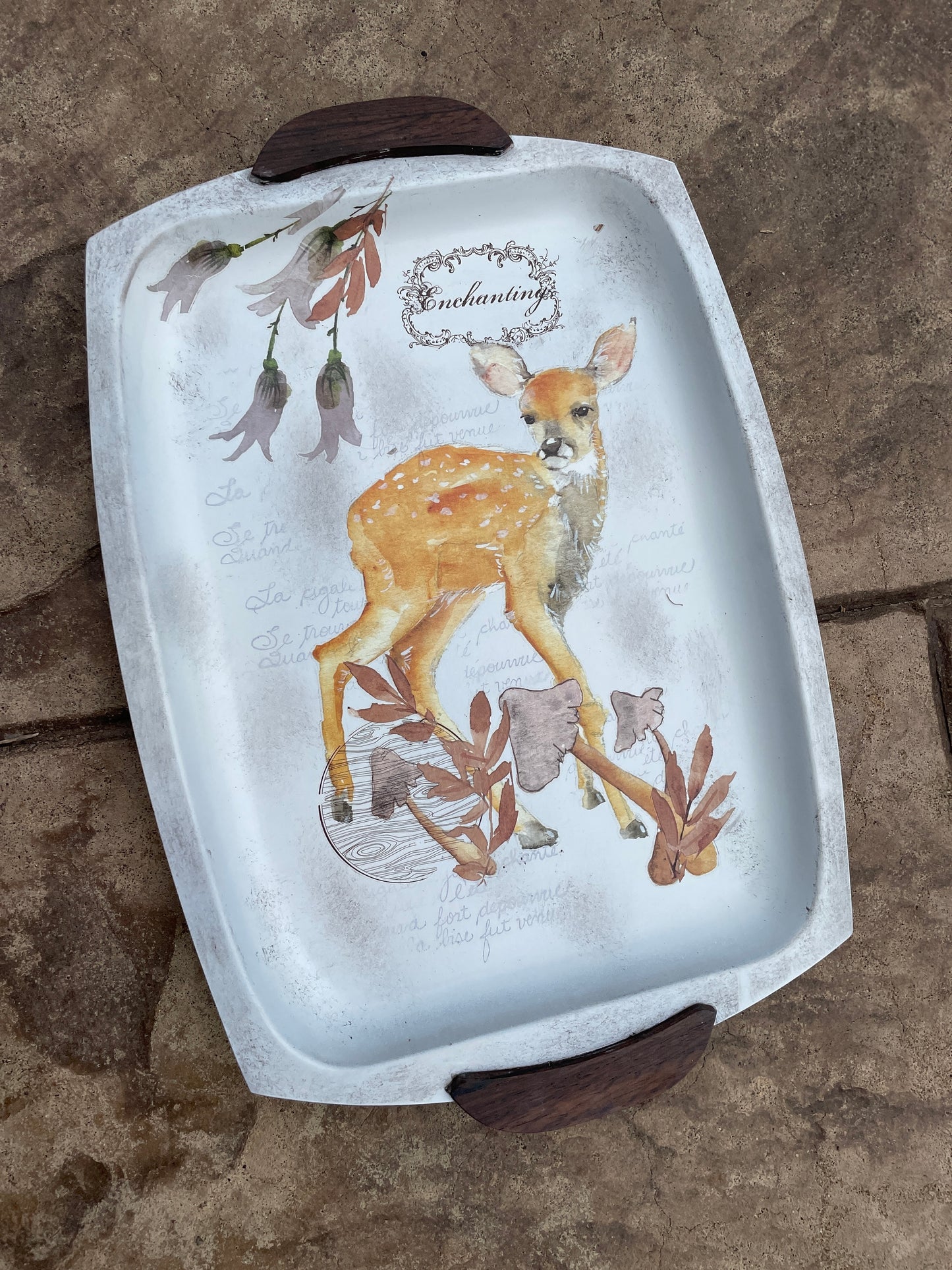 Woodland Deer on Upcycled Vintage tray