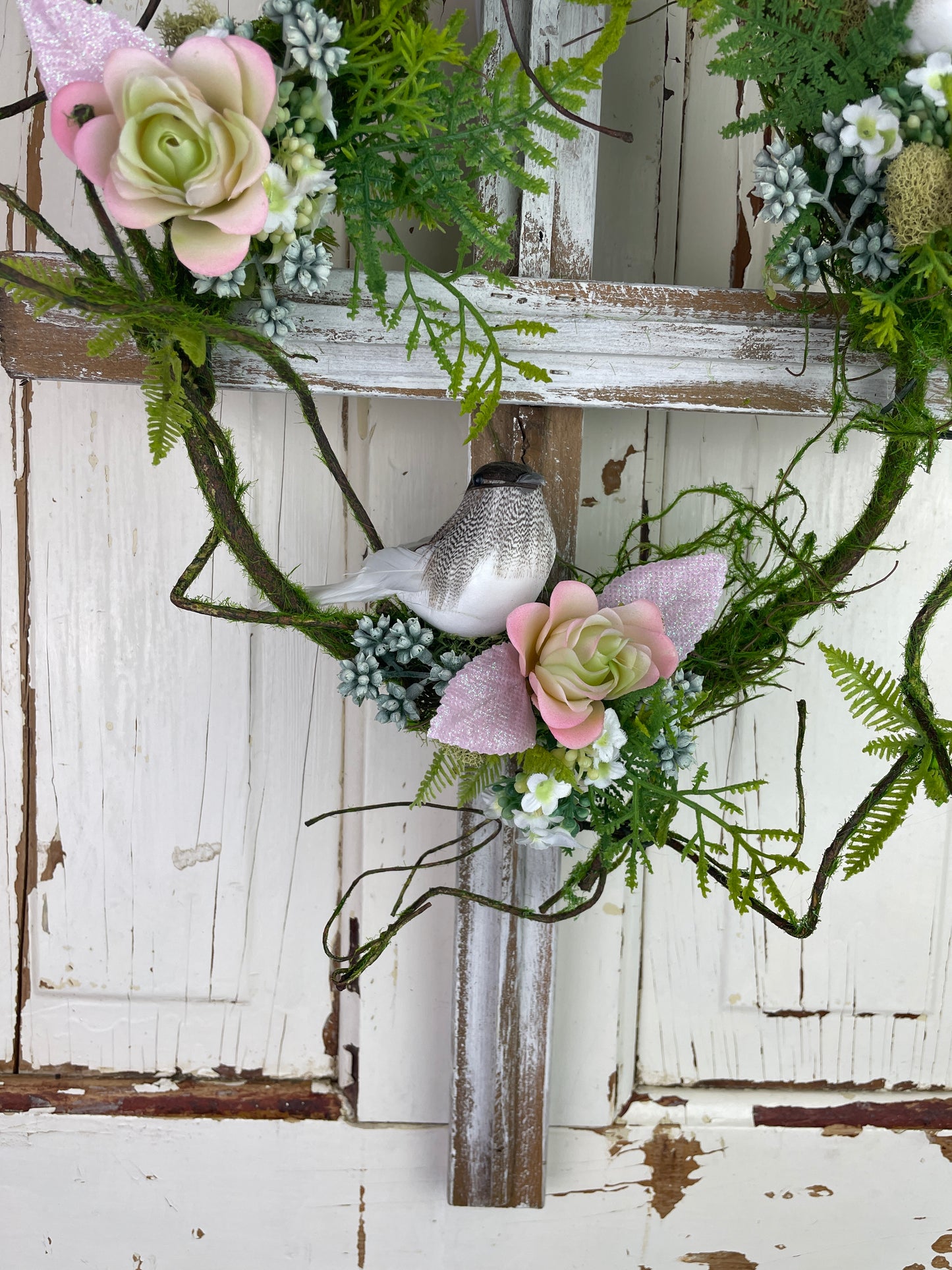 Rustic Wooden Cross Wall Hanging with Faux Succulents and Vines – Cottage Style Sympathy or Home Décor