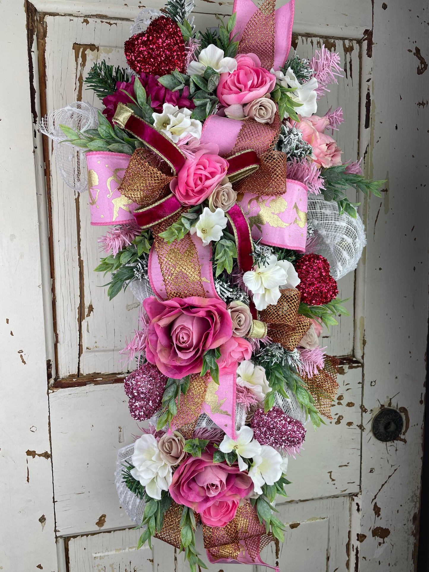 Romantic Roses and Hearts Floral Swag for Celebrations