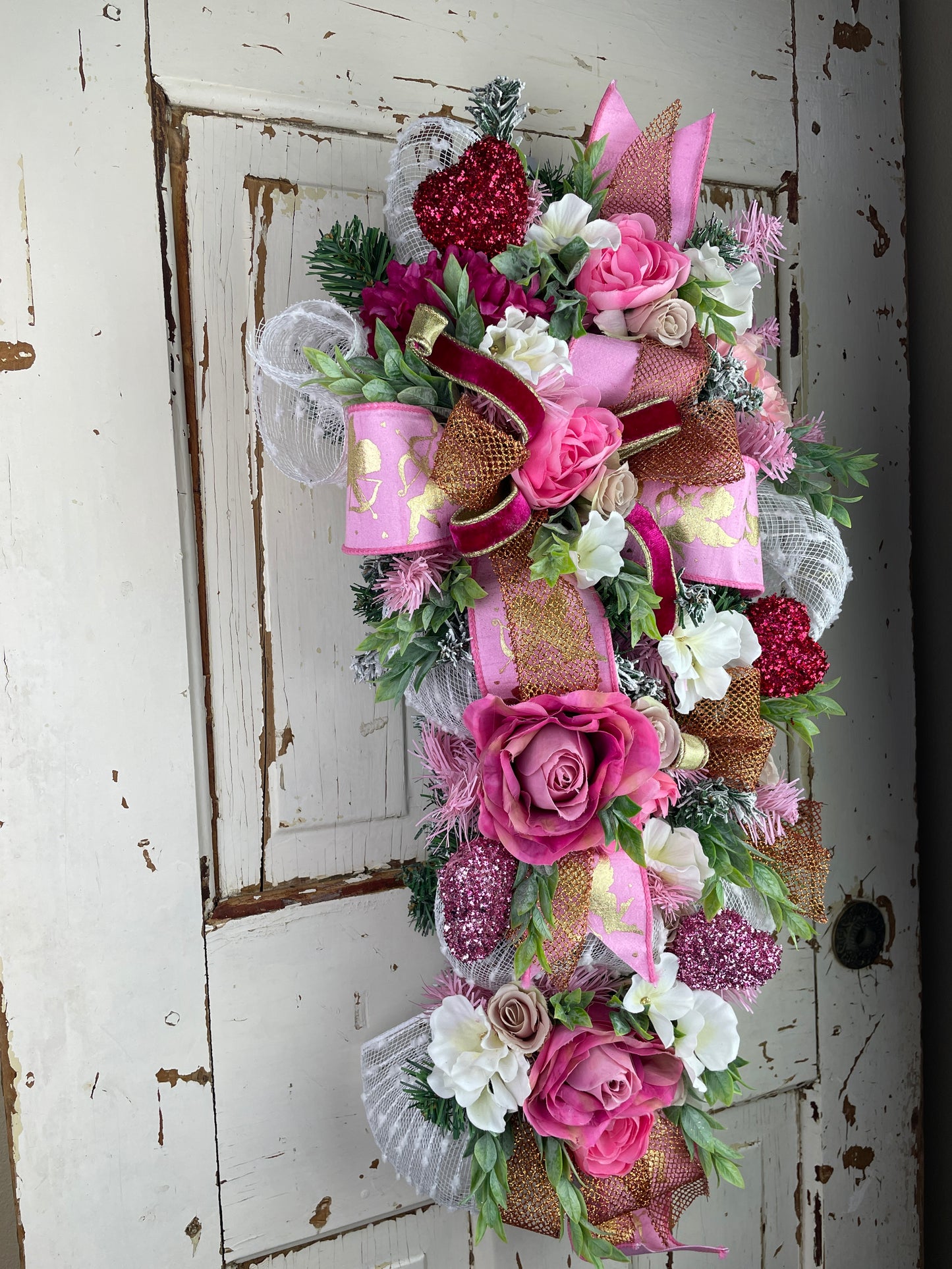 Romantic Roses and Hearts Floral Swag for Celebrations