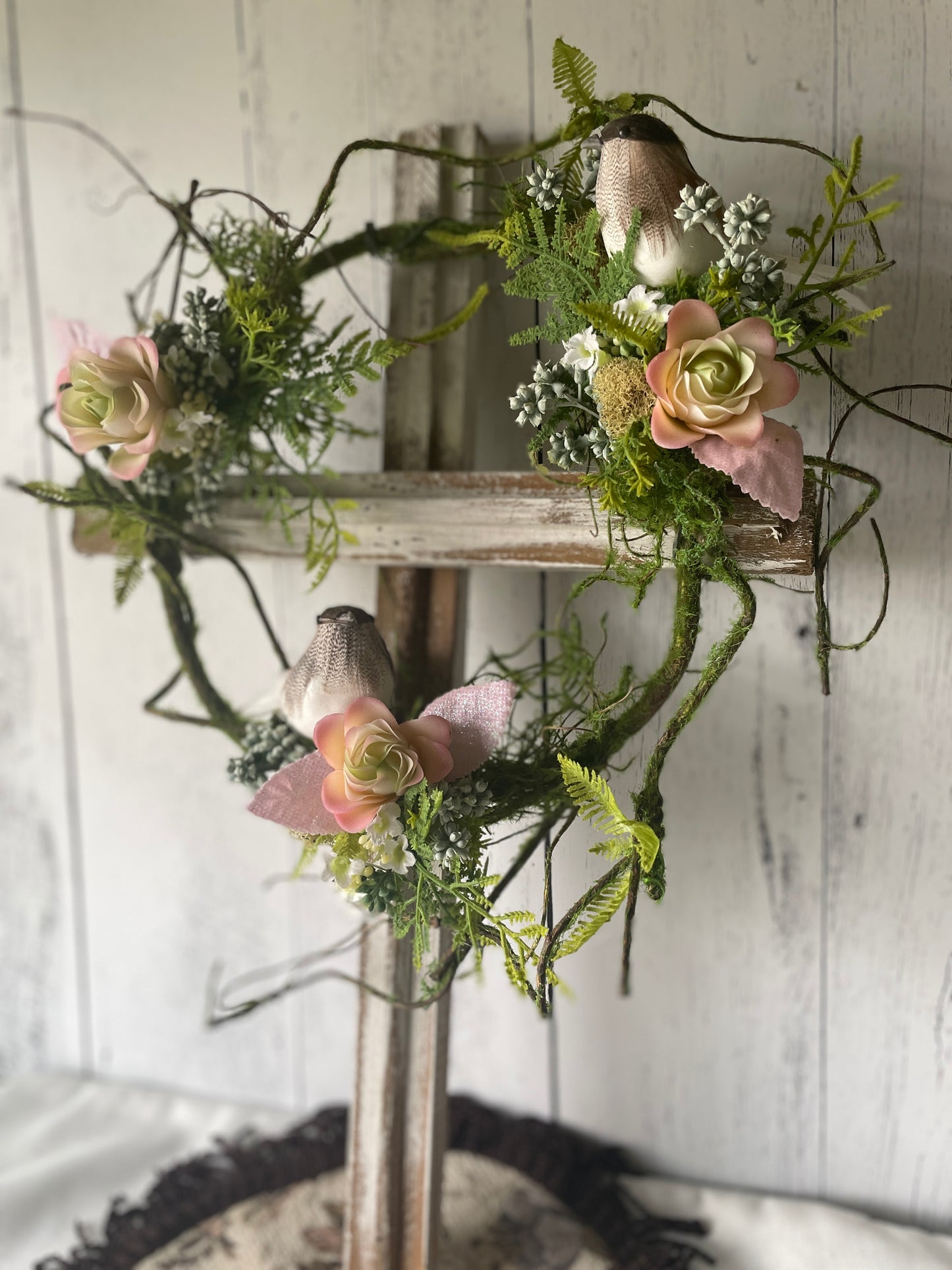 Rustic Wooden Cross Wall Hanging with Faux Succulents and Vines – Cottage Style Sympathy or Home Décor