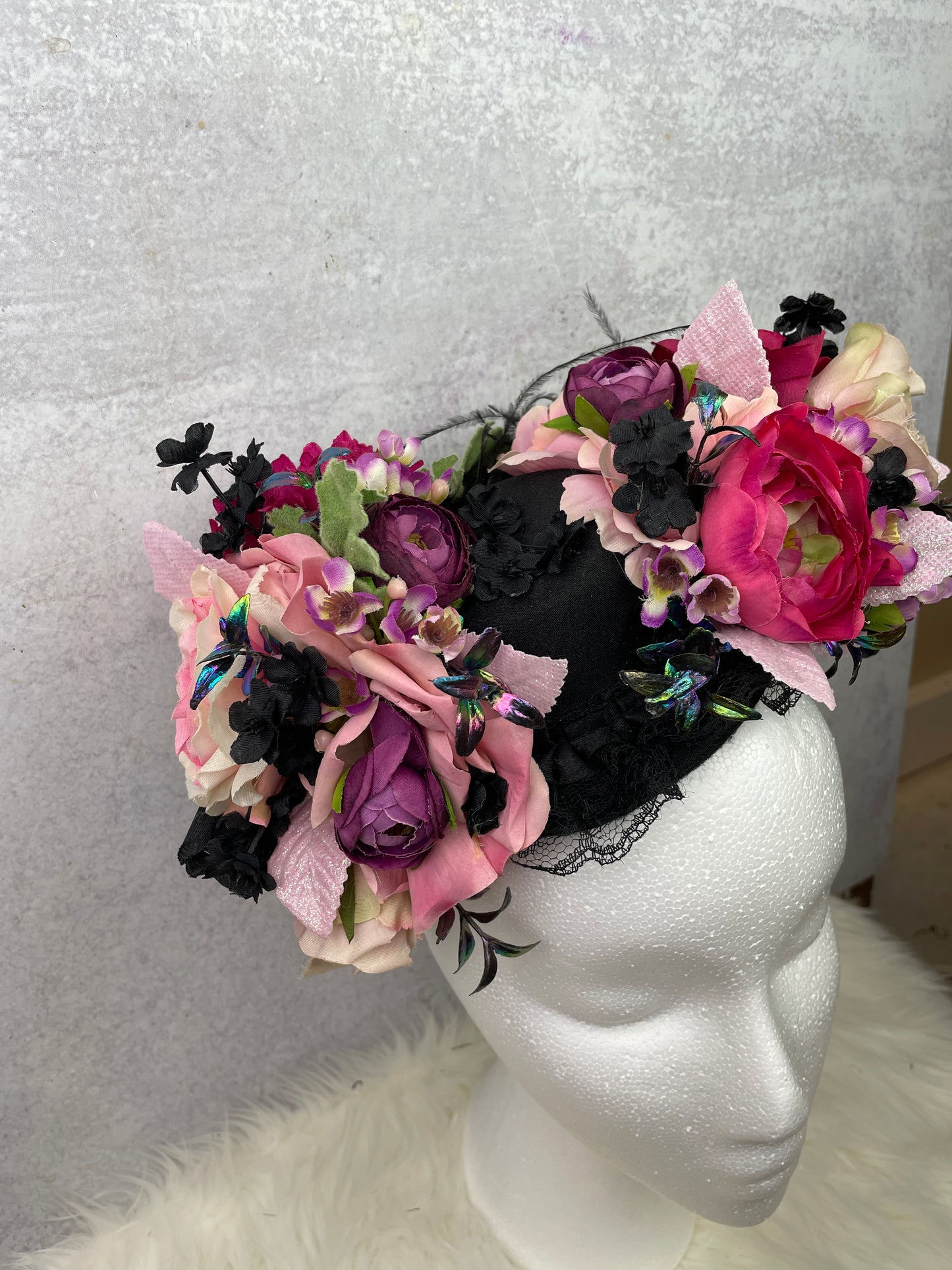 Floral Fascinator with Pink Roses