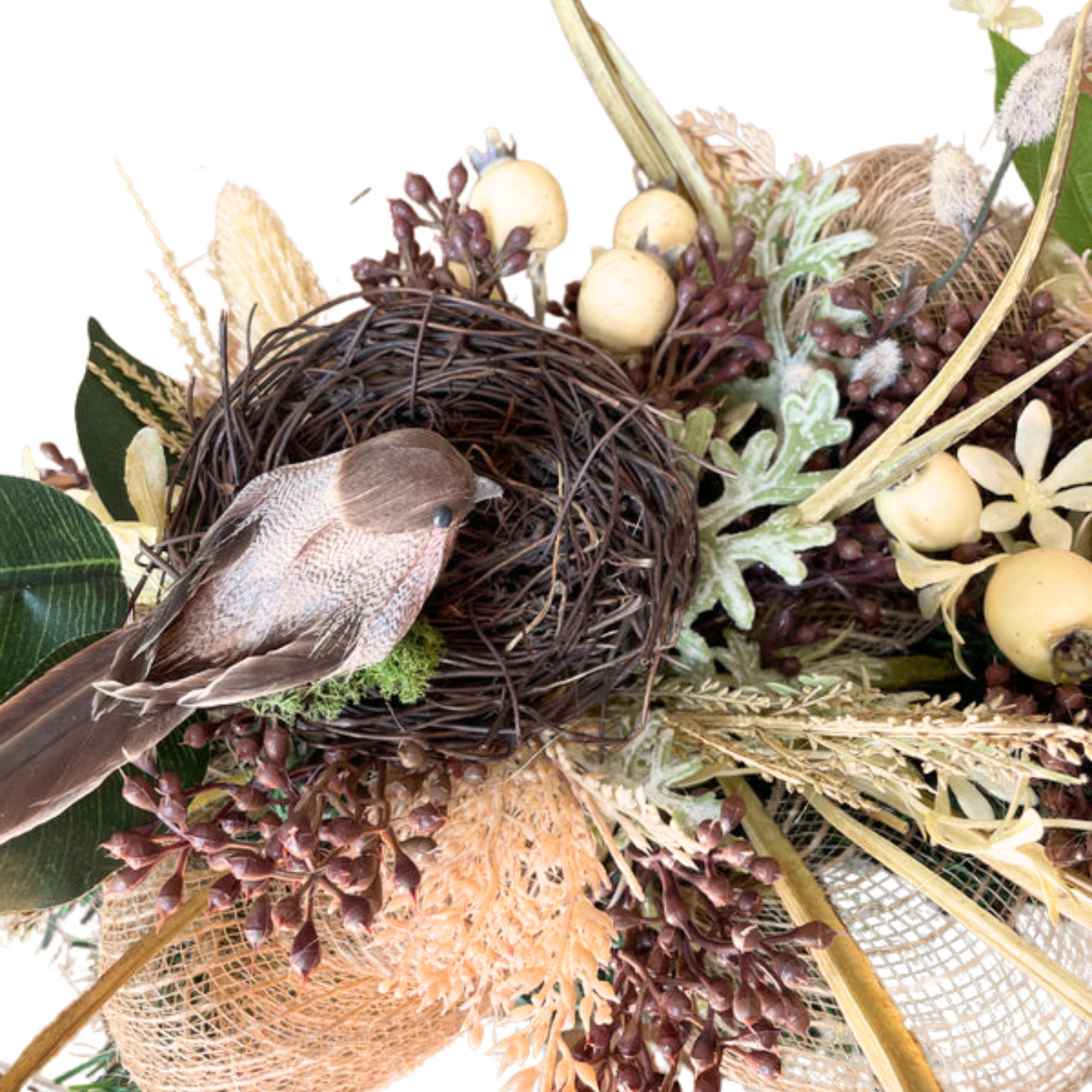 Floral Table garland with birds nest | Rustic Farmhouse Table Decor