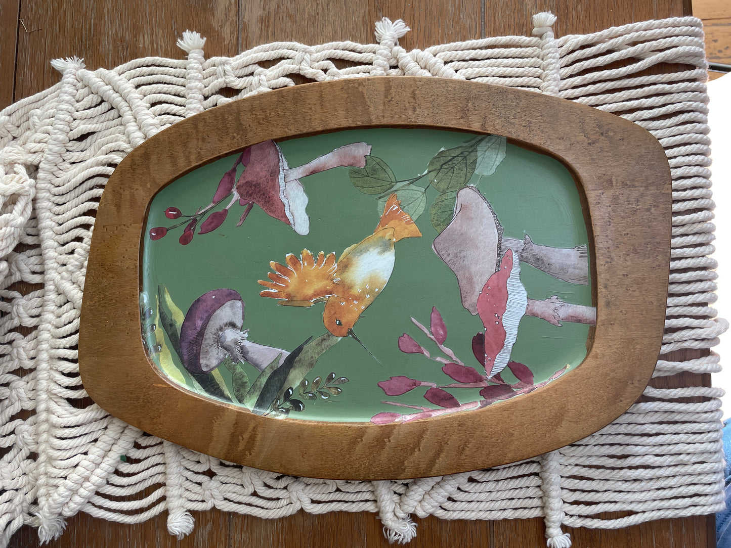 Mid century modern tray with mushroom painting
