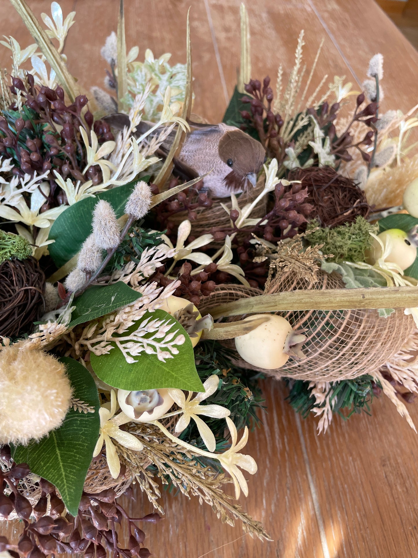 Floral Table  garland with birds nest | Rustic Farmhouse Table Decor