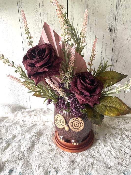 Roses  Floral Arrangement in Ceramic Owl Vase