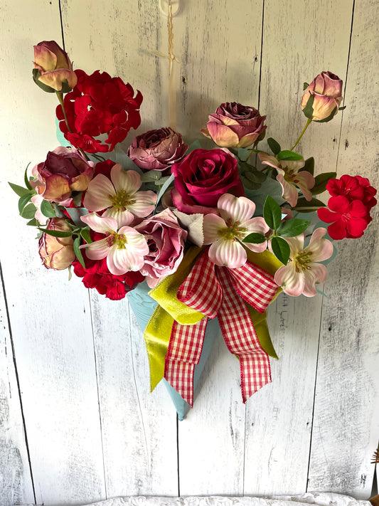 Bright hanging Flower arrangement for wall, Summer Whimsical  Door Hanger