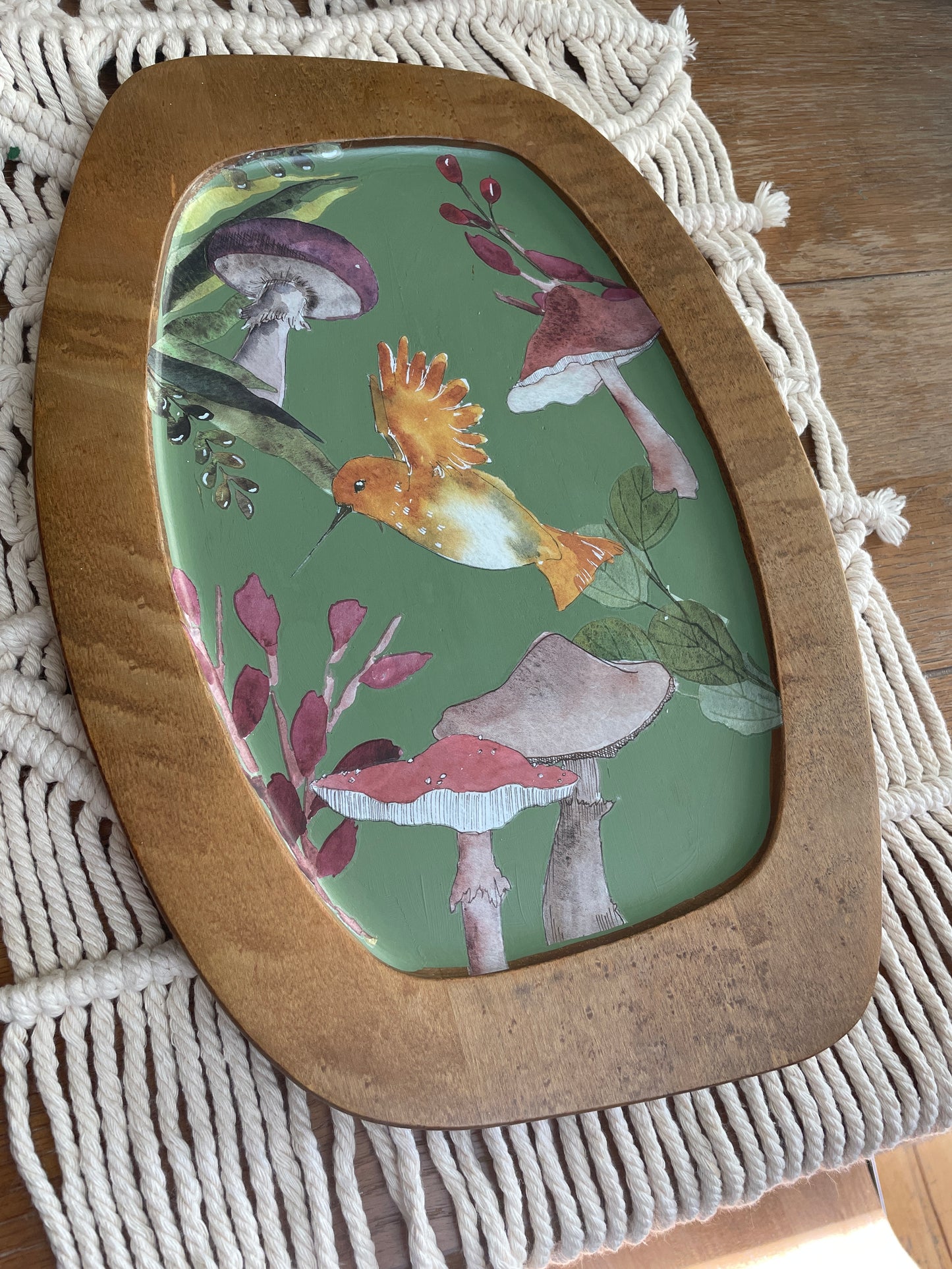 Mid century modern tray with mushroom painting