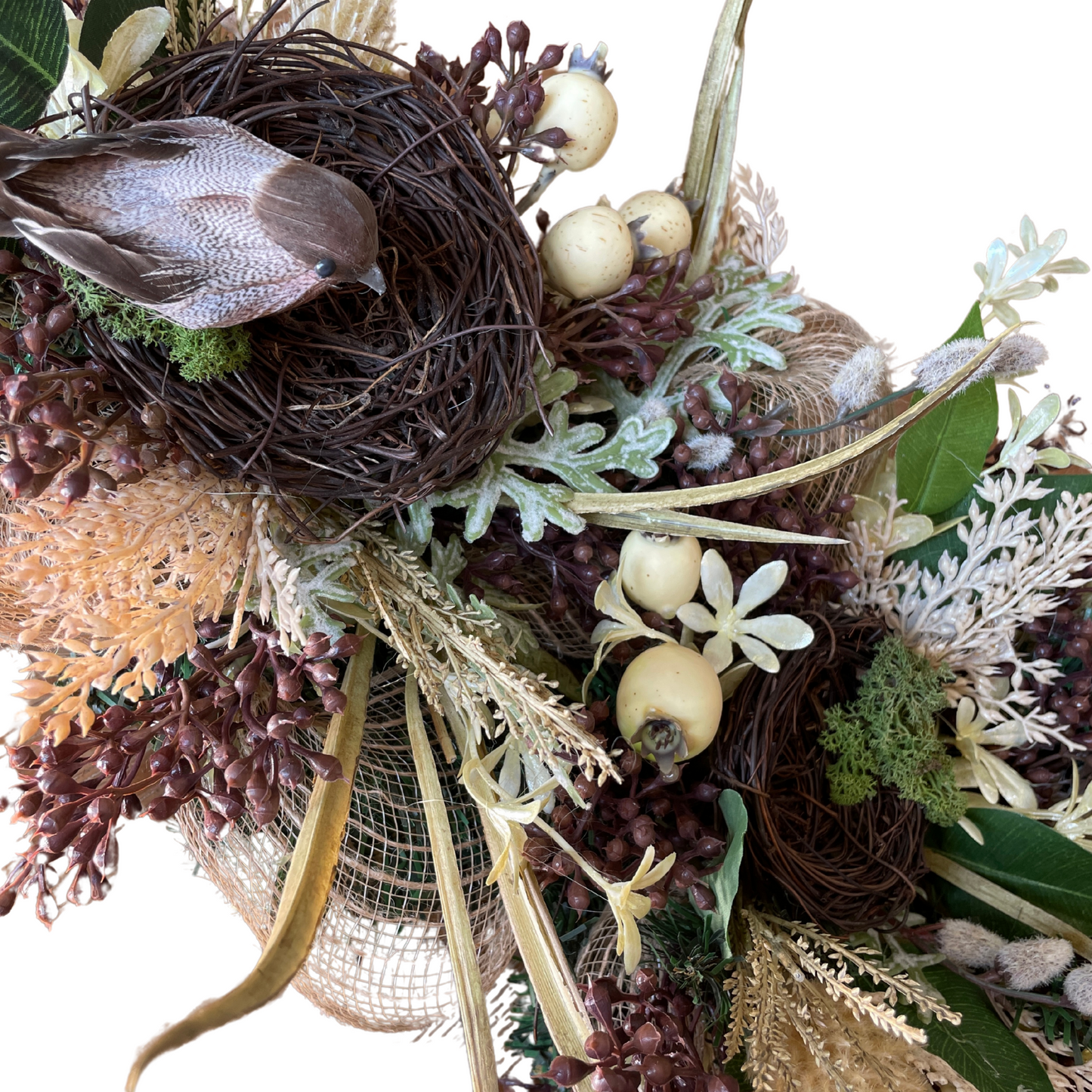Floral Table garland with birds nest | Rustic Farmhouse Table Decor