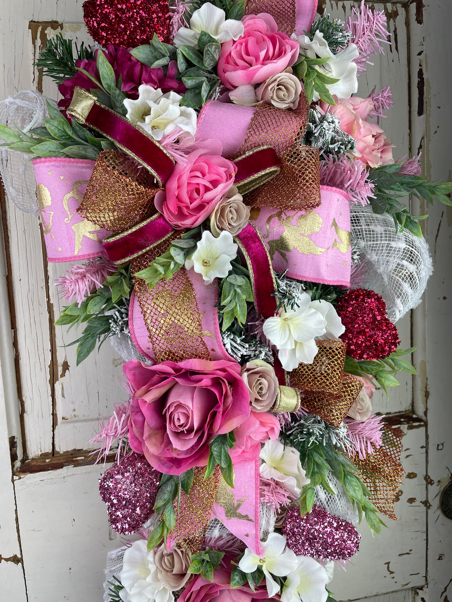 Romantic Roses and Hearts Floral Swag for Celebrations