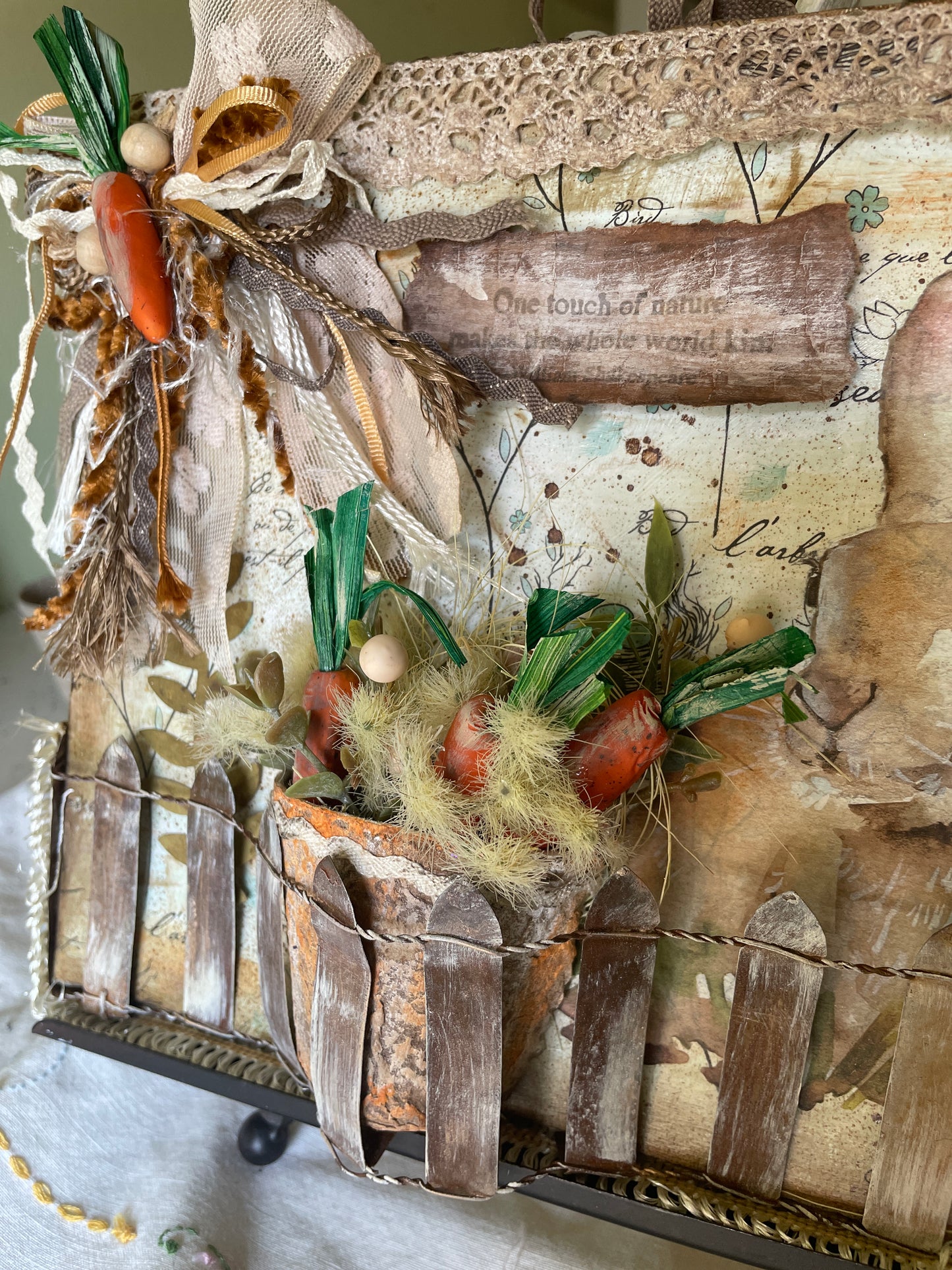 Bunny mixed media collage with vintage style