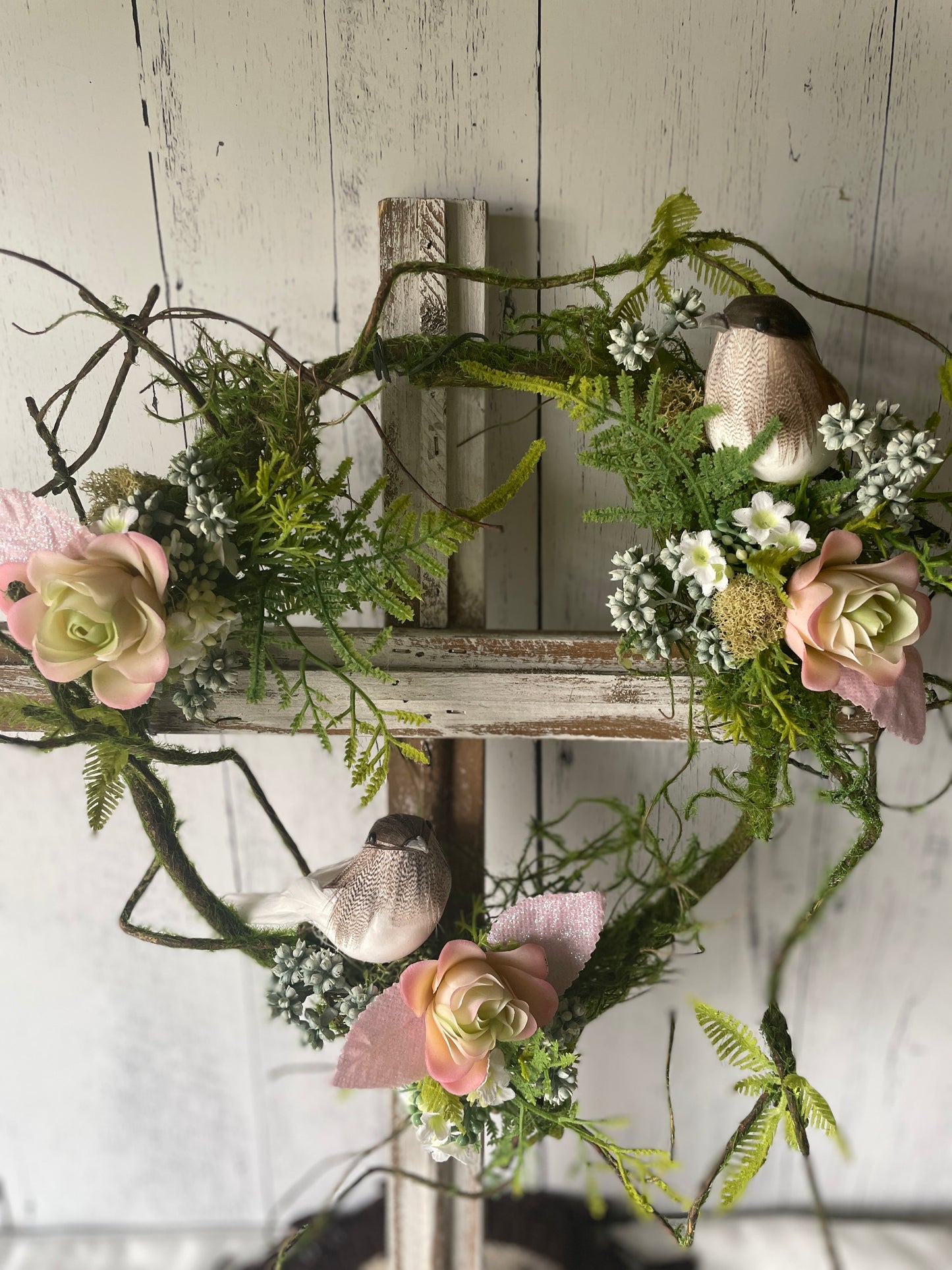 Rustic Wooden Cross Wall Hanging with Faux Succulents and Vines – Cottage Style Sympathy or Home Décor