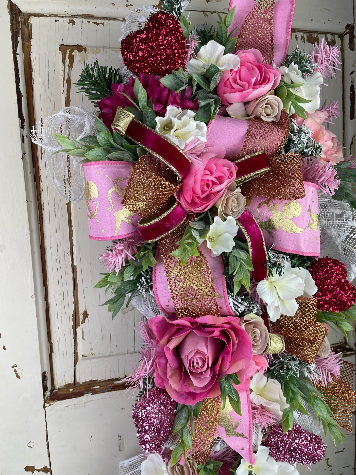 Romantic Roses and Hearts Floral Swag for Celebrations