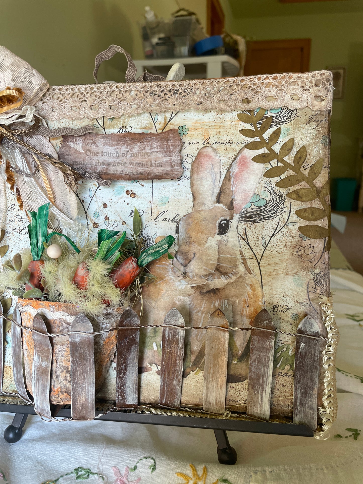 Bunny mixed media collage with vintage style