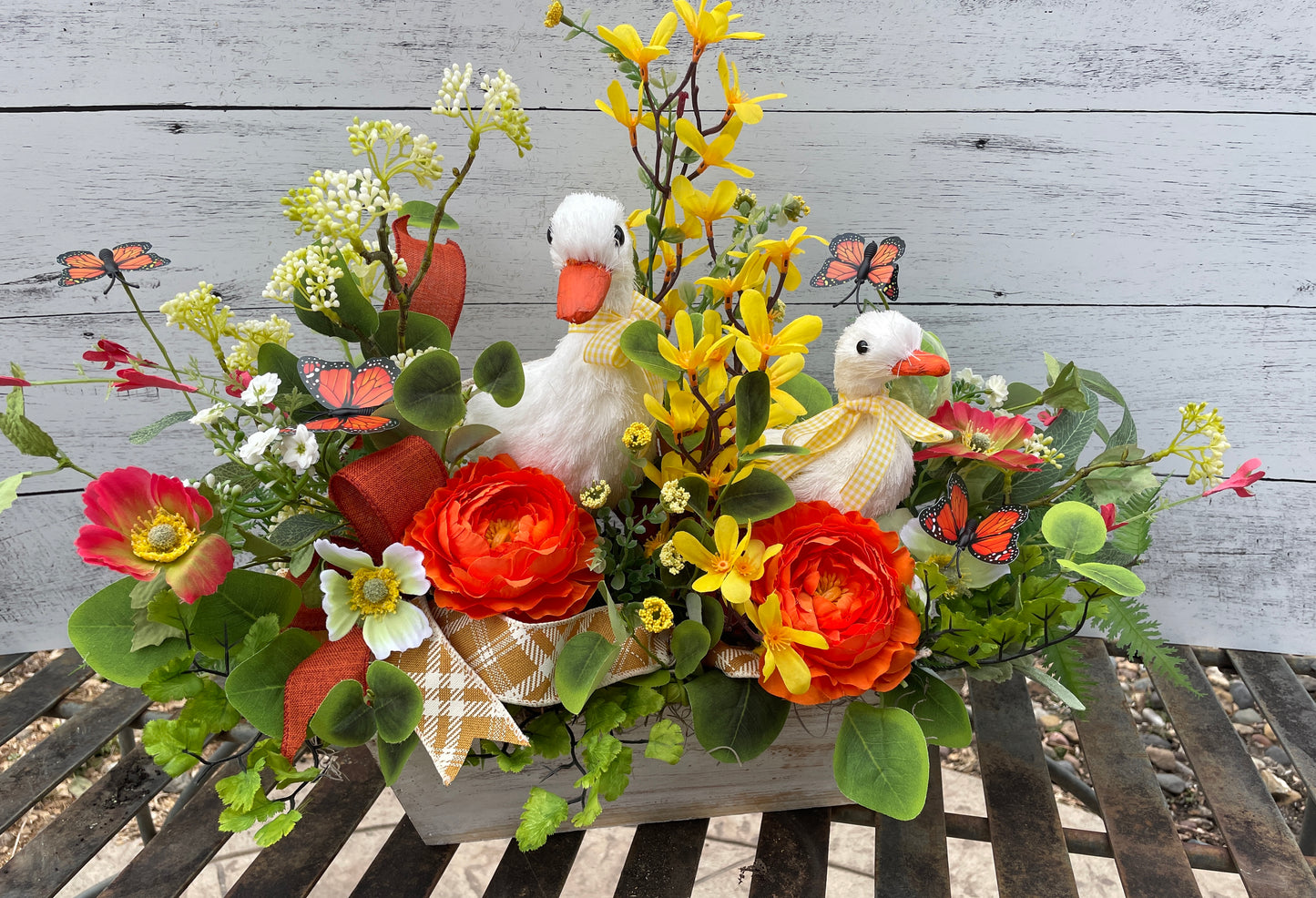 Ducks and floral centerpiece