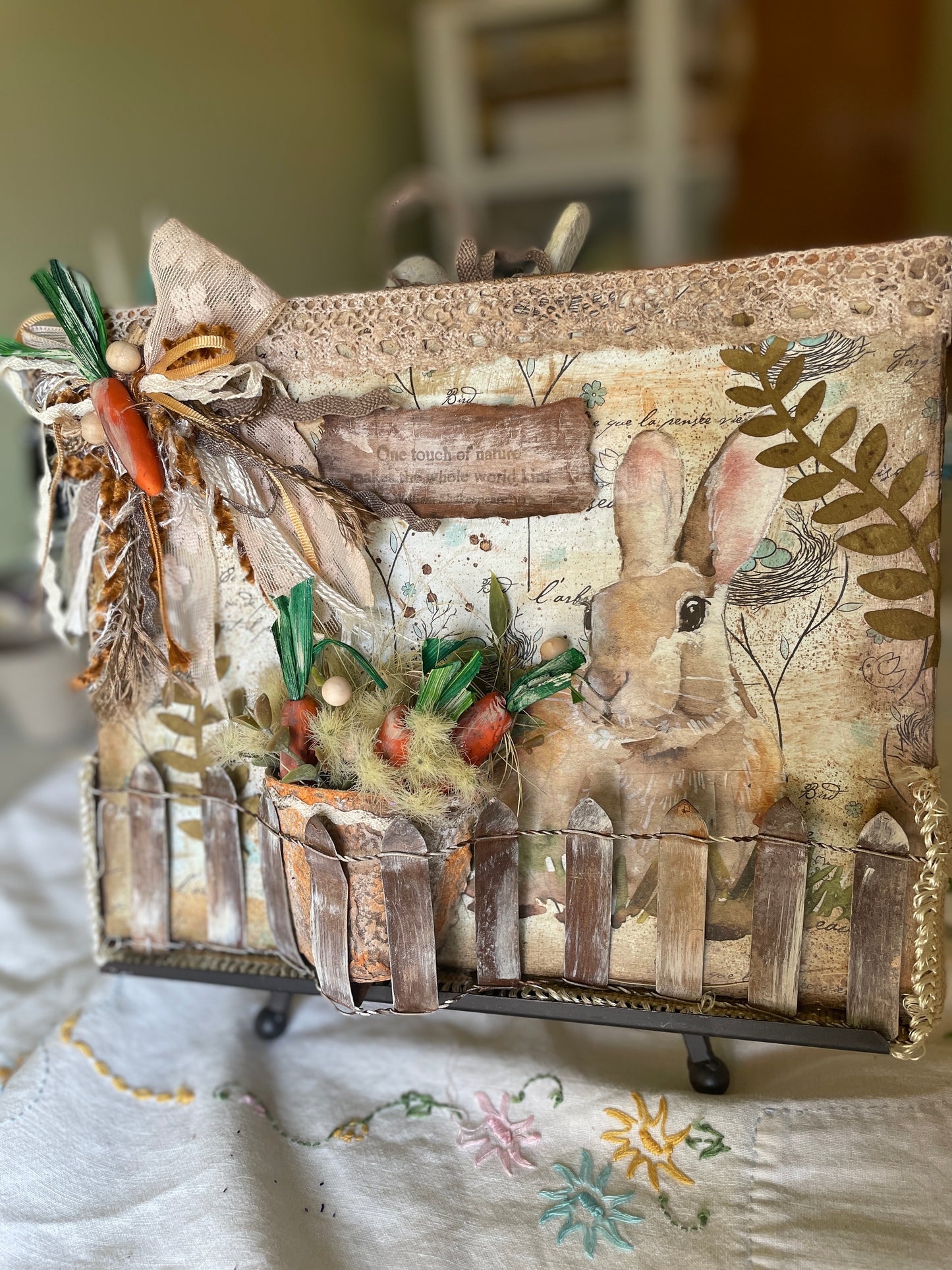 Bunny mixed media collage with vintage style