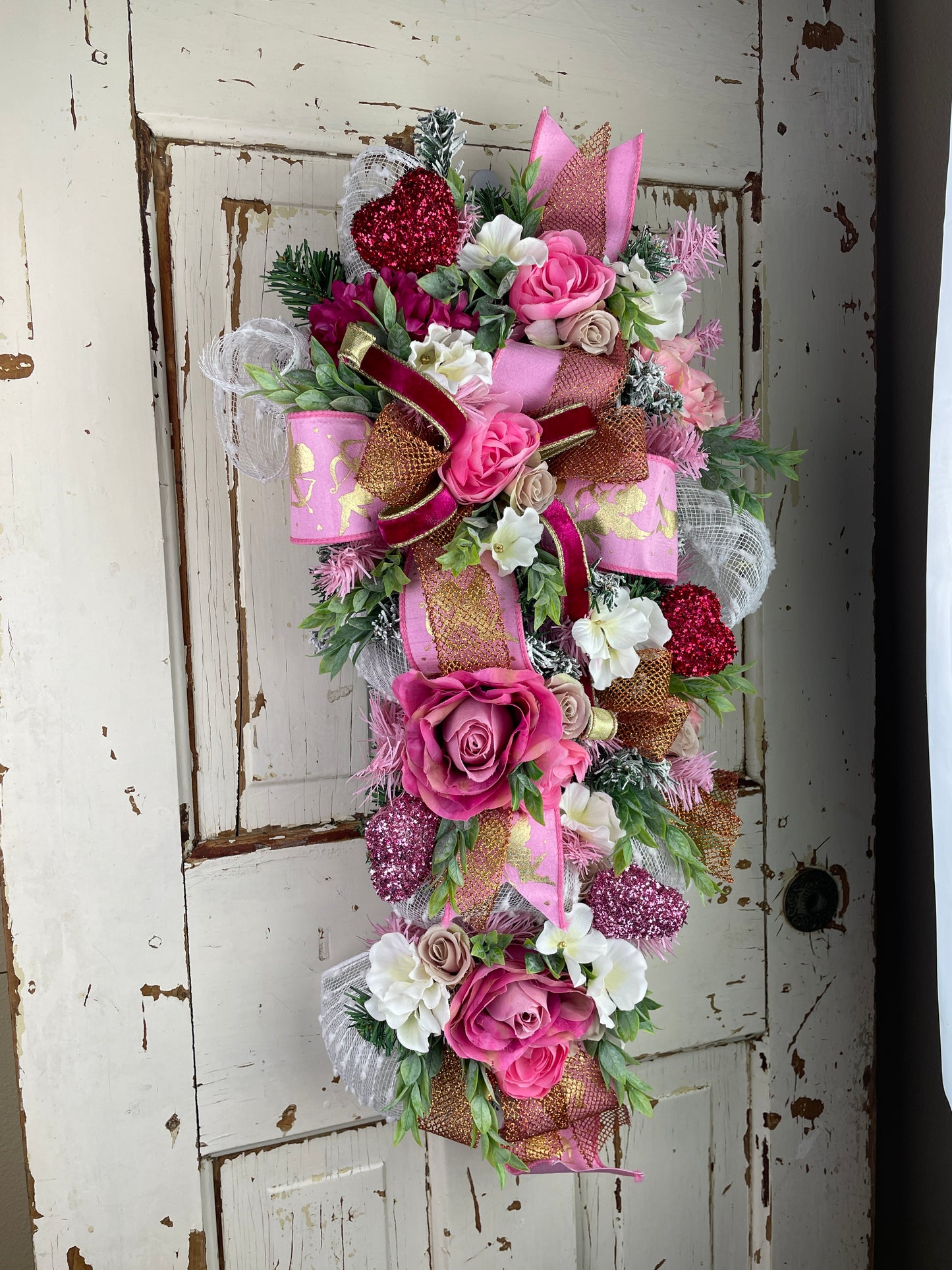 Romantic Roses and Hearts Floral Swag for Celebrations