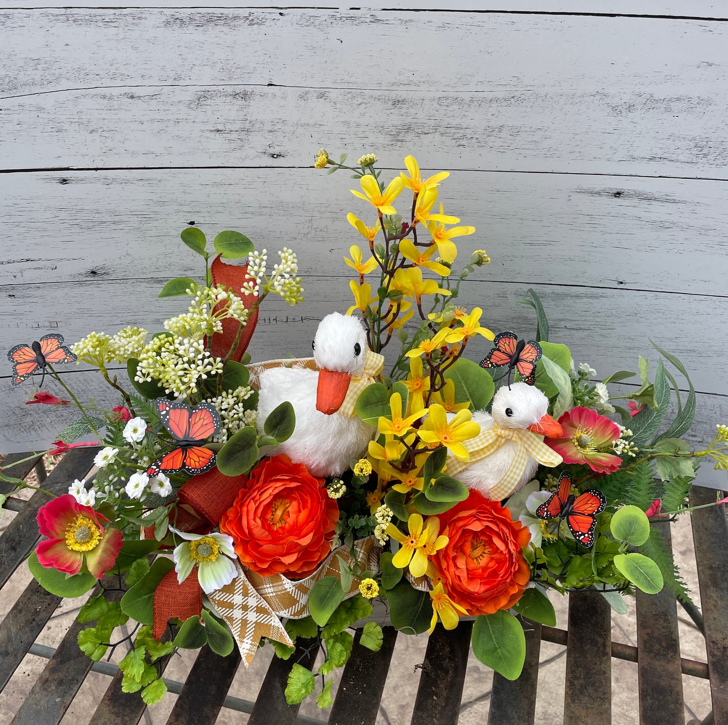 Ducks and floral centerpiece