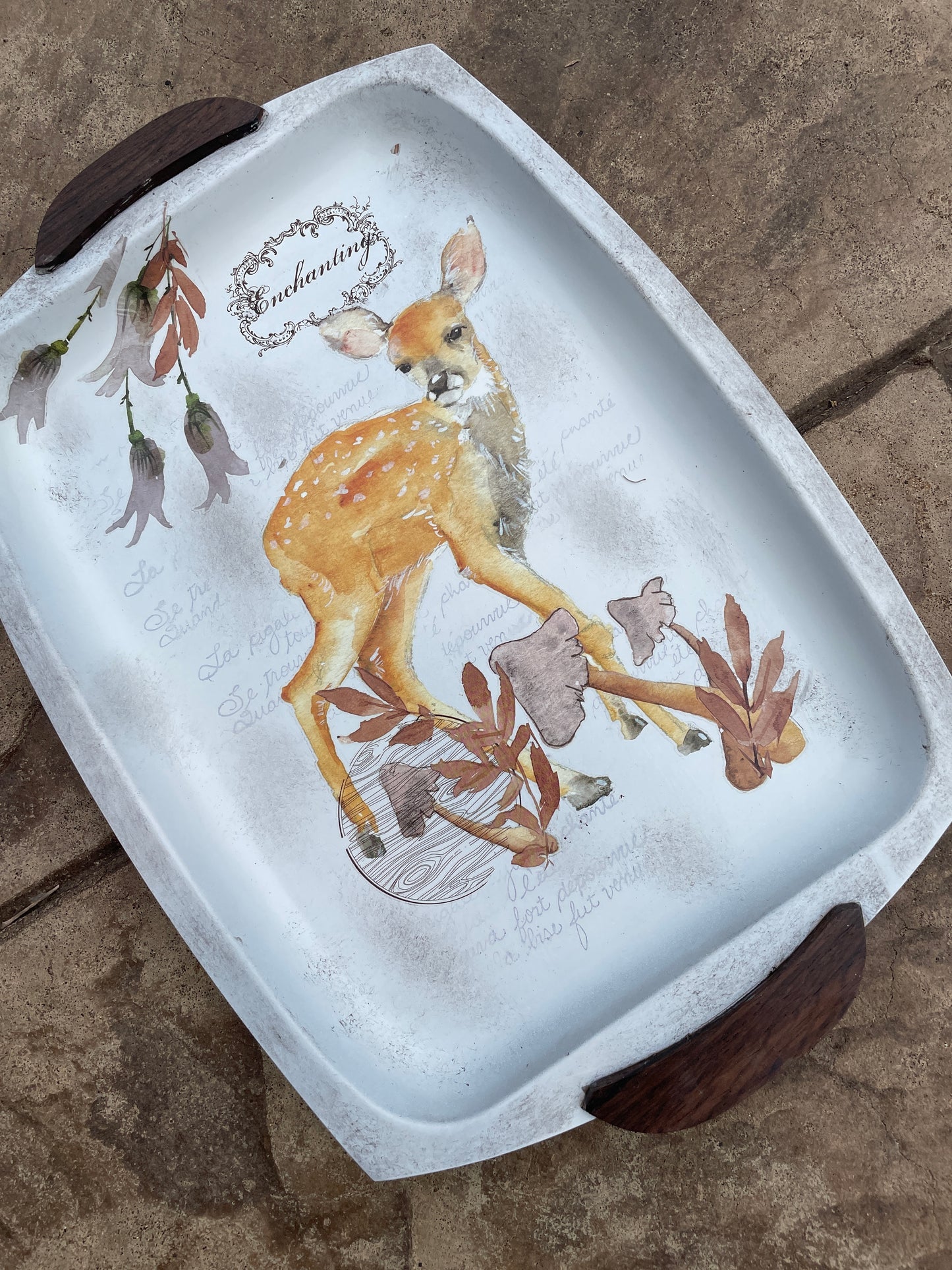 Woodland Deer on Upcycled Vintage tray