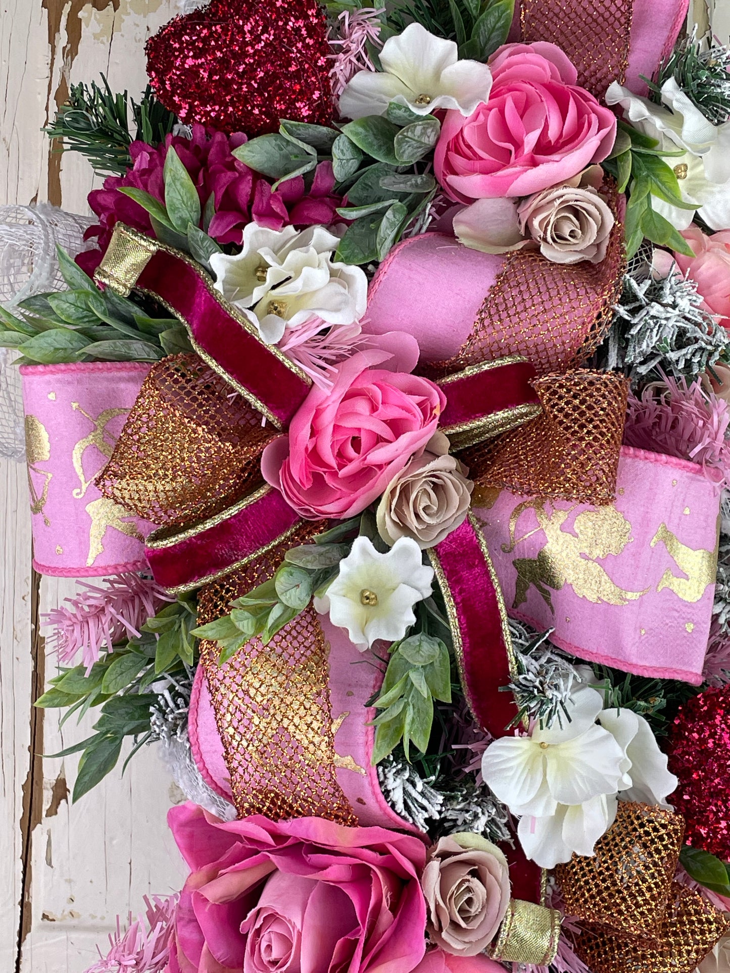 Romantic Roses and Hearts Floral Swag for Celebrations