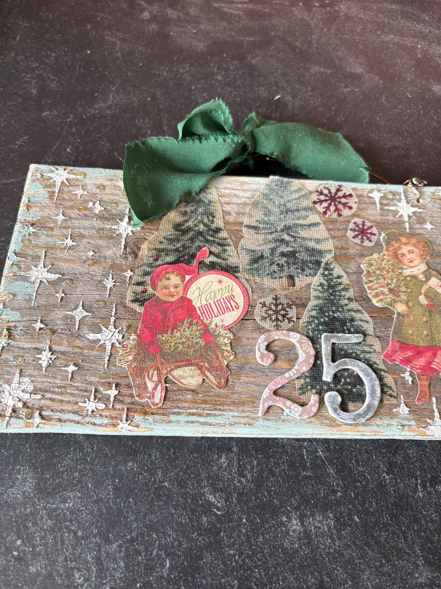 Victorian Winter Children Mixed Media Sign | Upcycled Picket Fence Christmas Decor