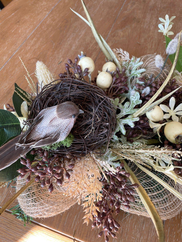 Floral Table garland with birds nest | Rustic Farmhouse Table Decor