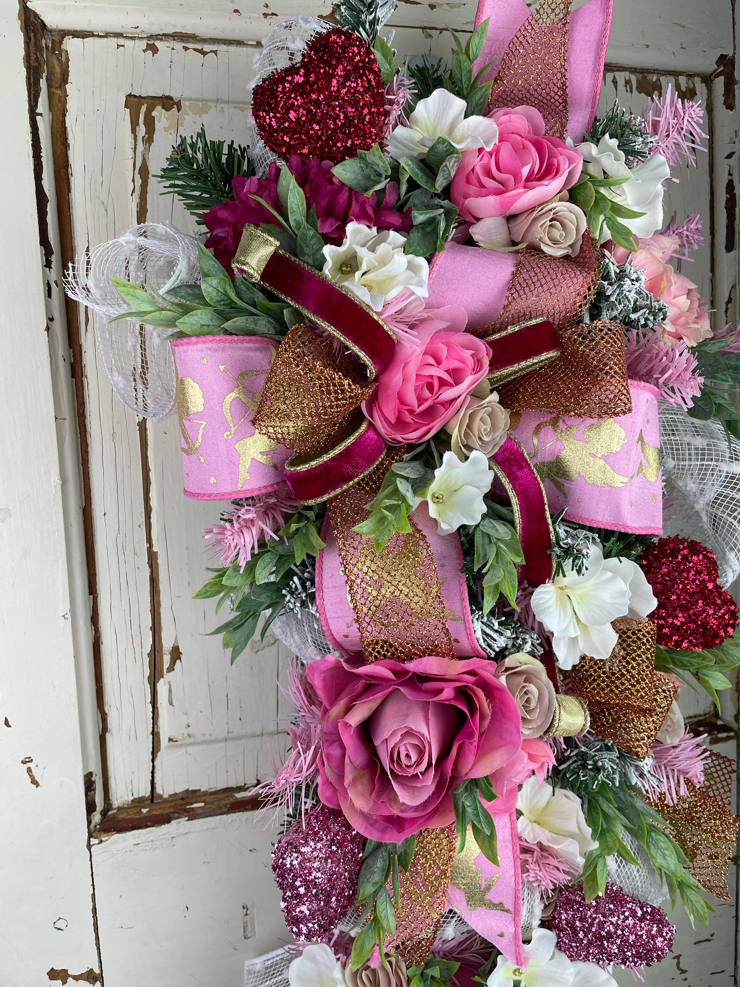 Romantic Roses and Hearts Floral Swag for Celebrations