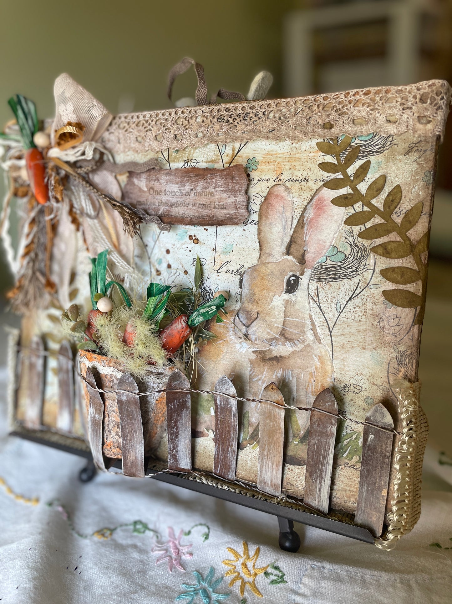 Bunny mixed media collage with vintage style