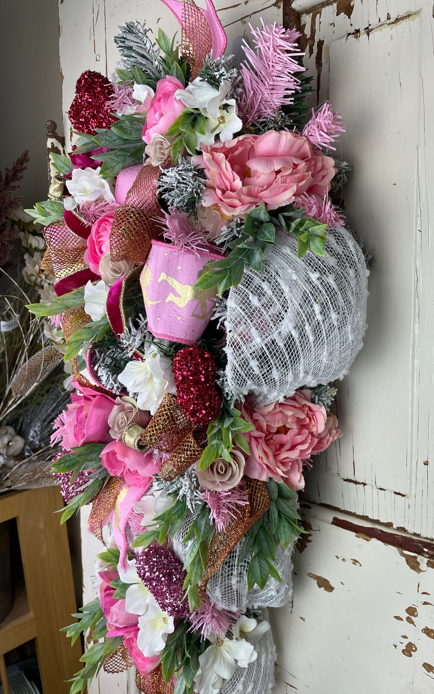 Romantic Roses and Hearts Floral Swag for Celebrations