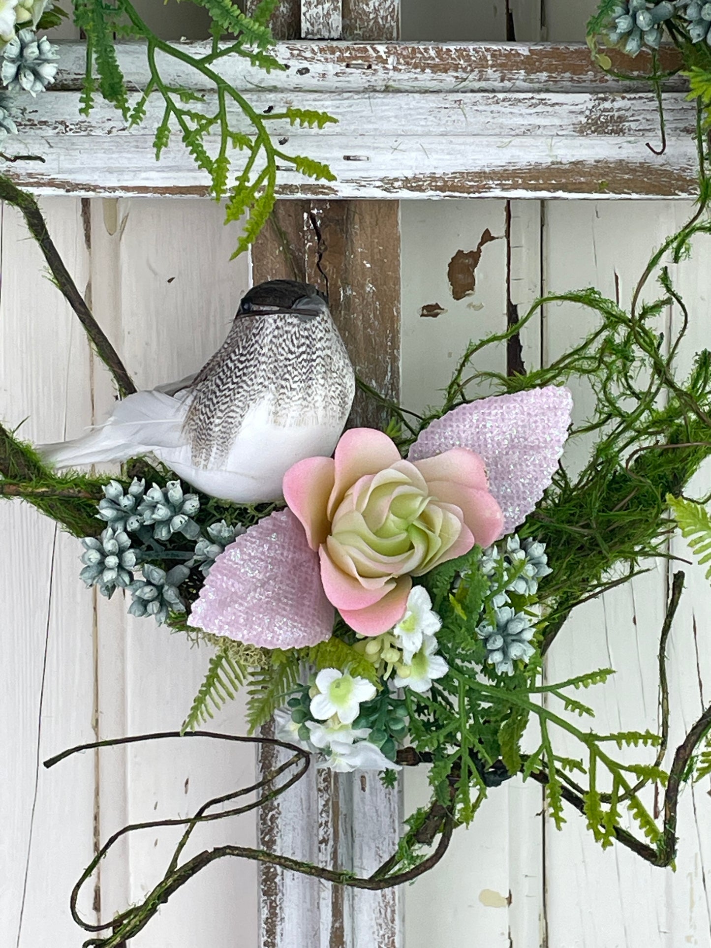 Rustic Wooden Cross Wall Hanging with Faux Succulents and Vines – Cottage Style Sympathy or Home Décor
