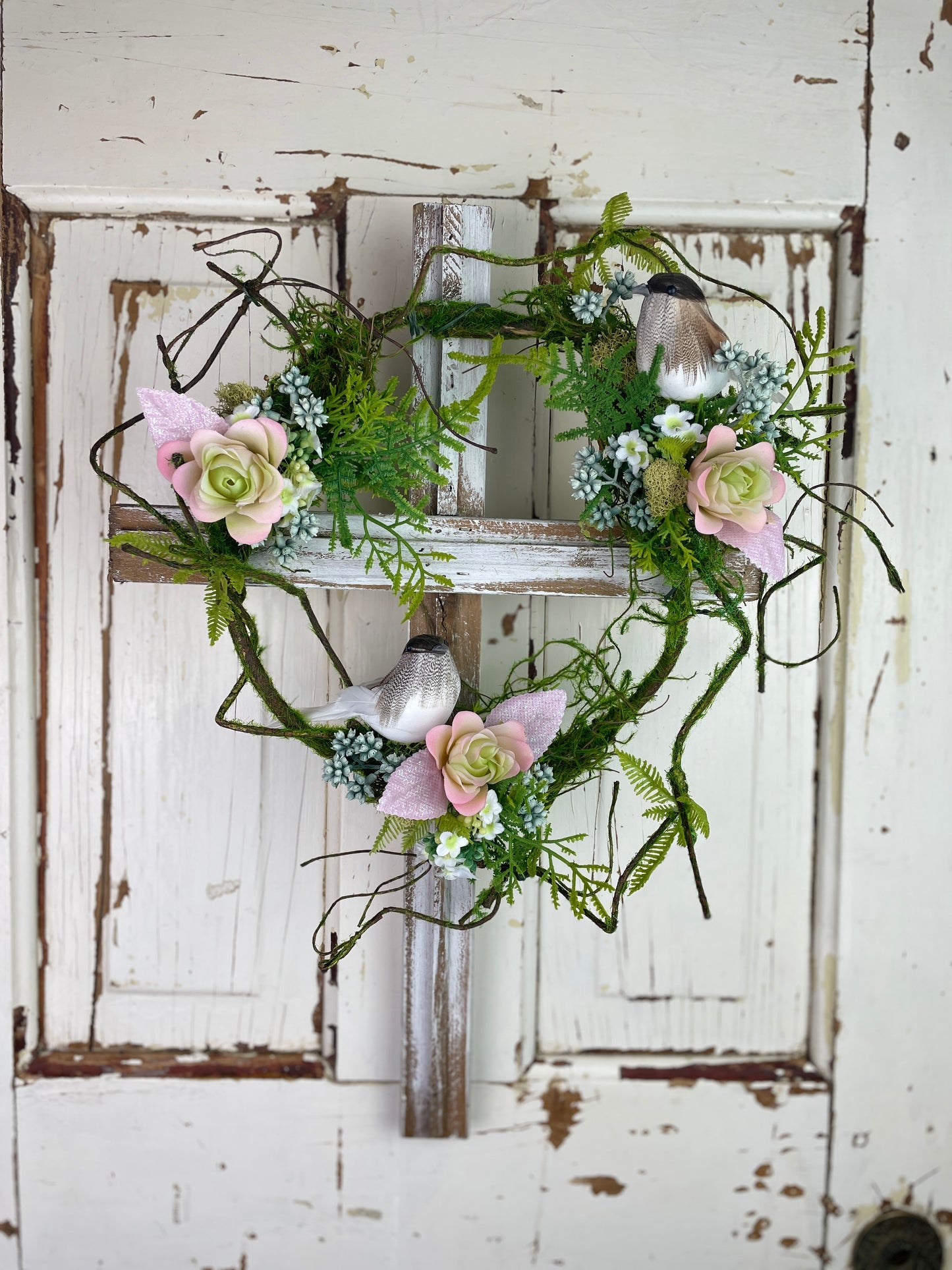 Rustic Wooden Cross Wall Hanging with Faux Succulents and Vines – Cottage Style Sympathy or Home Décor
