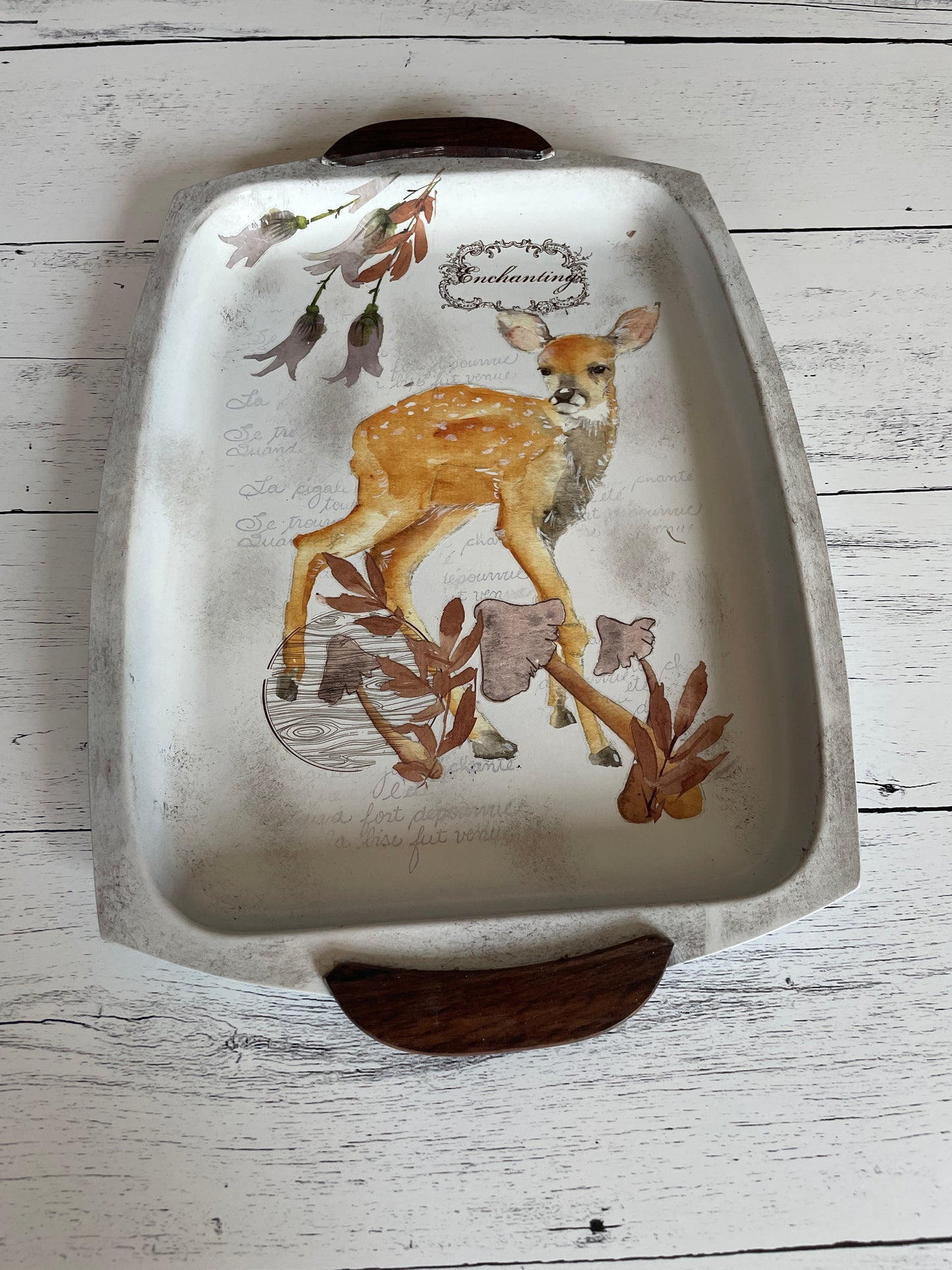 Woodland Deer on Upcycled Vintage tray