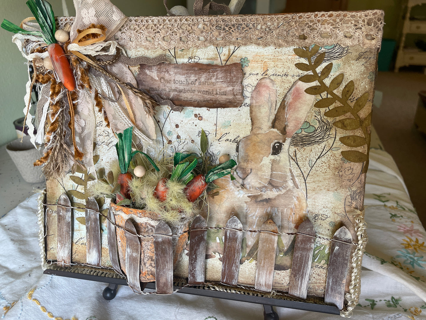 Bunny mixed media collage with vintage style
