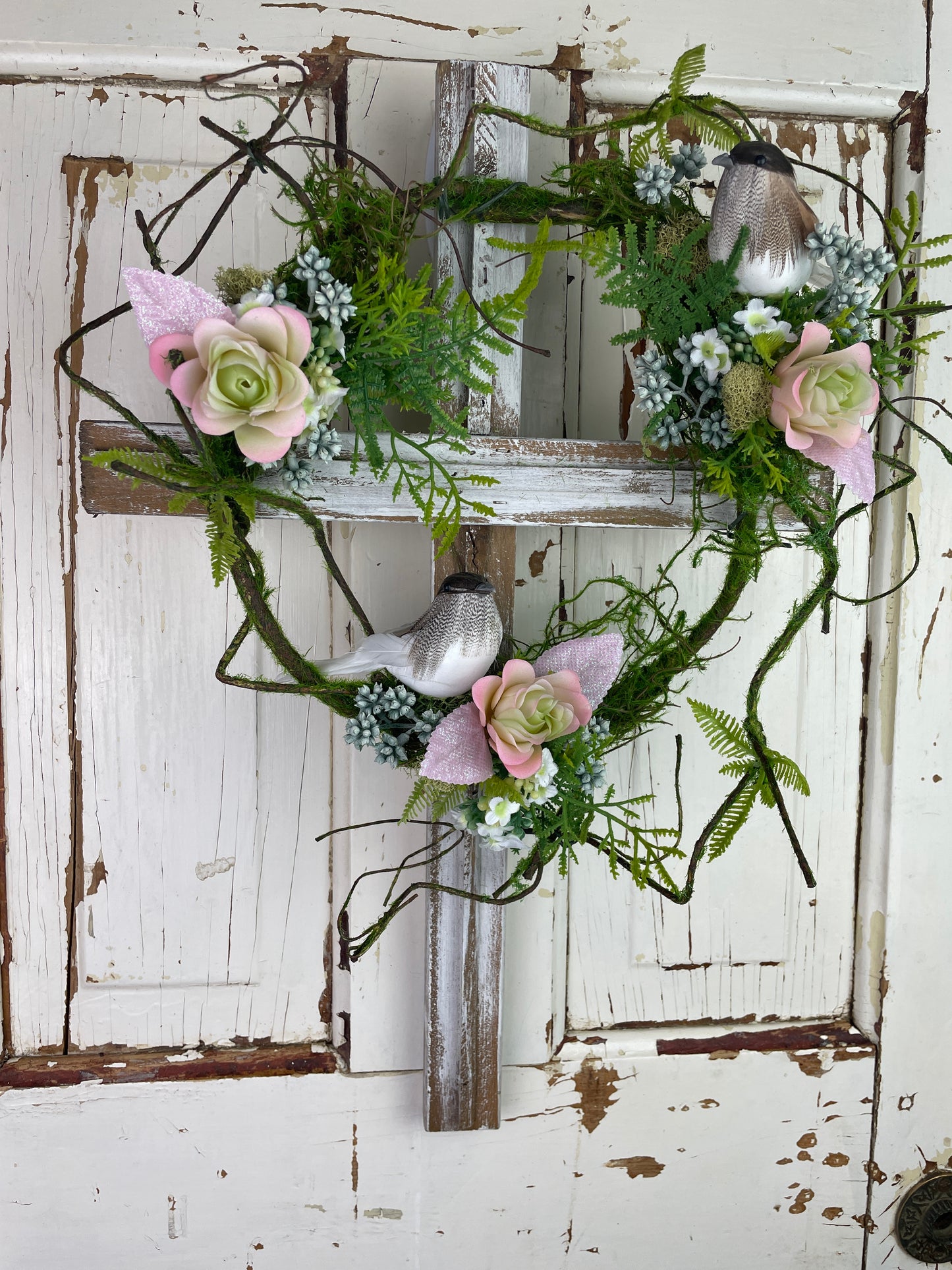 Rustic Wooden Cross Wall Hanging with Faux Succulents and Vines – Cottage Style Sympathy or Home Décor