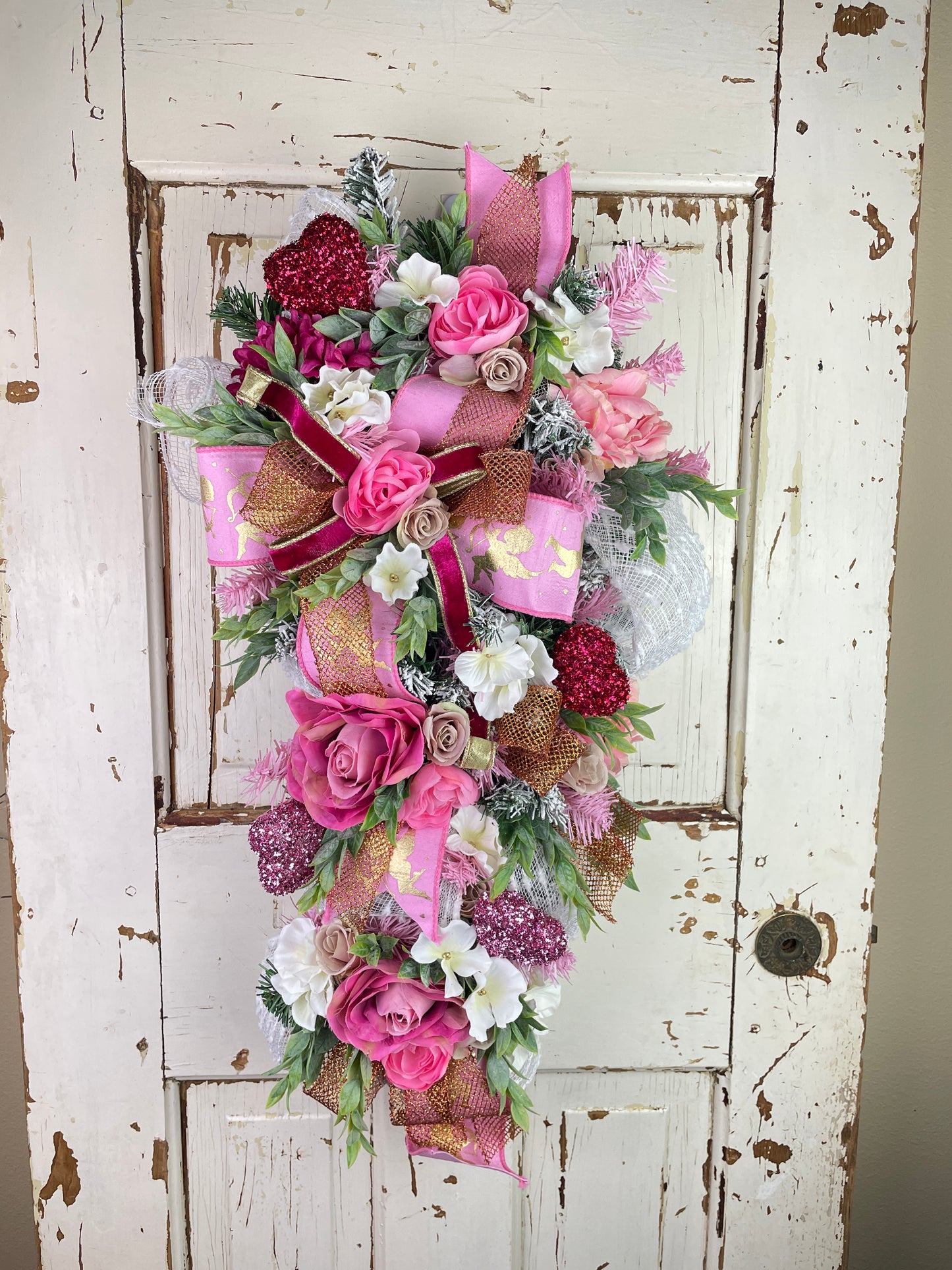 Romantic Roses and Hearts Floral Swag for Celebrations