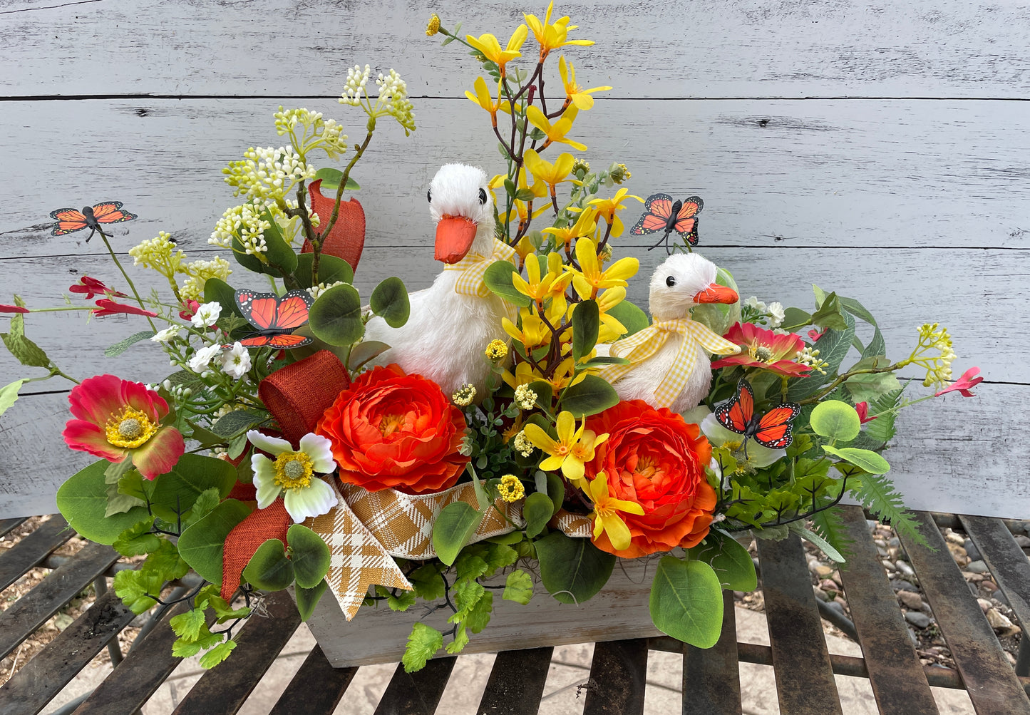 Ducks and floral centerpiece