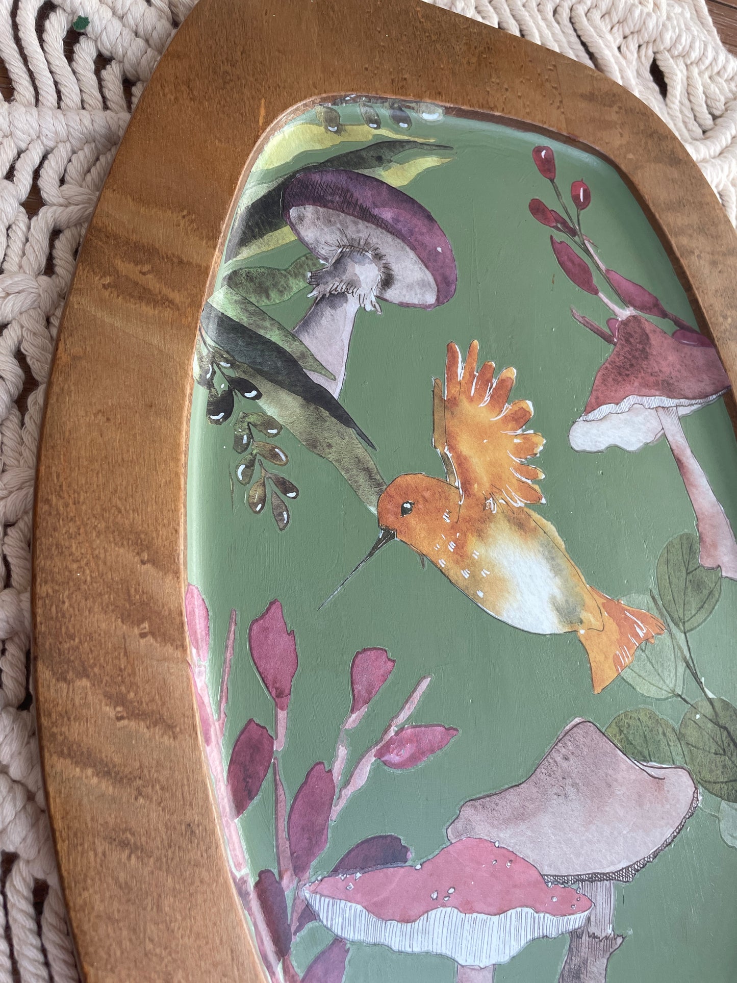 Mid century modern tray with mushroom painting