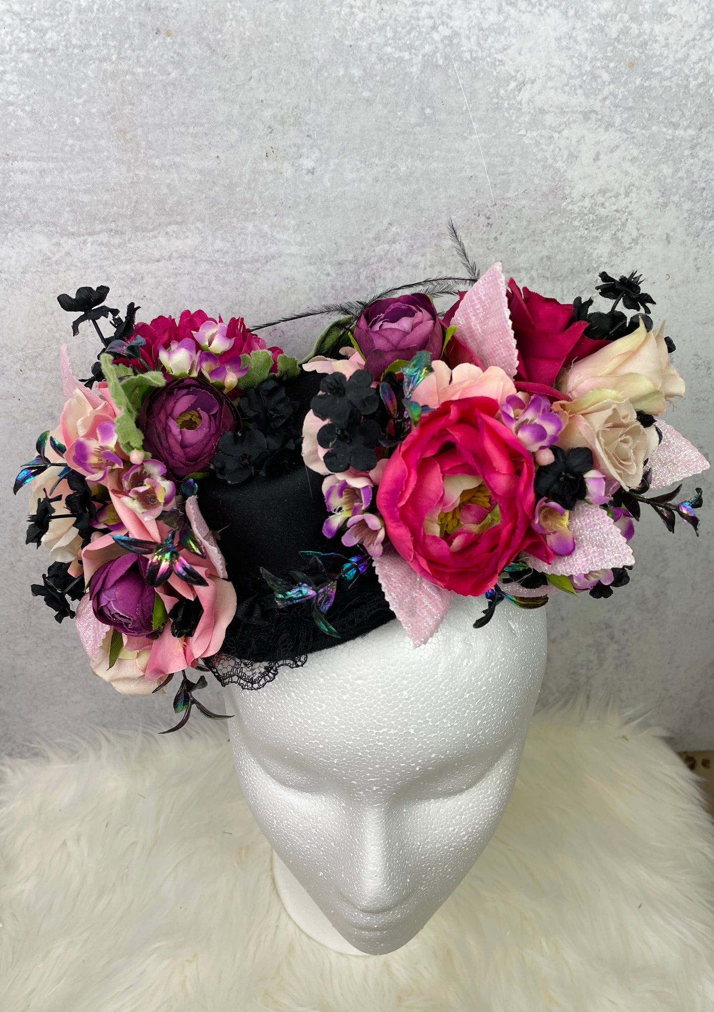 Floral Fascinator with Pink Roses