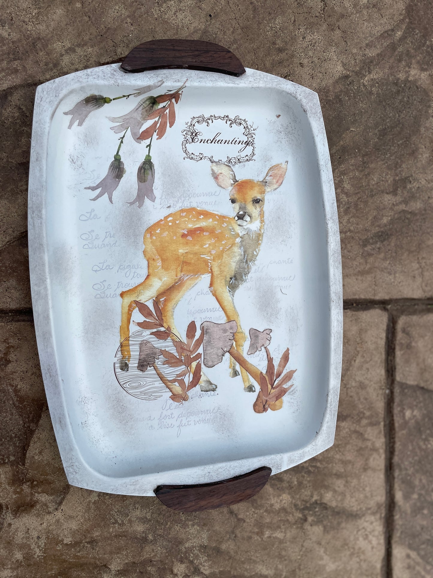 Woodland Deer on Upcycled Vintage tray