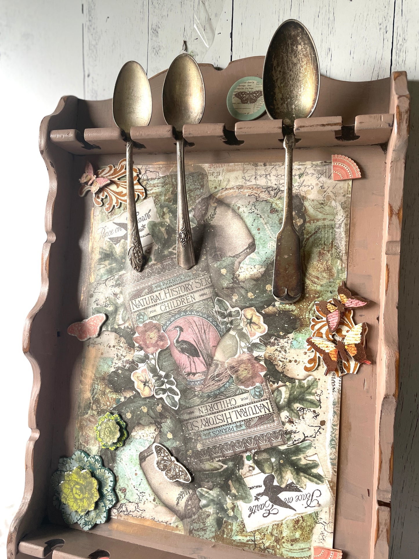 Vintage Spoon Art Assemblage with Floral Theme
