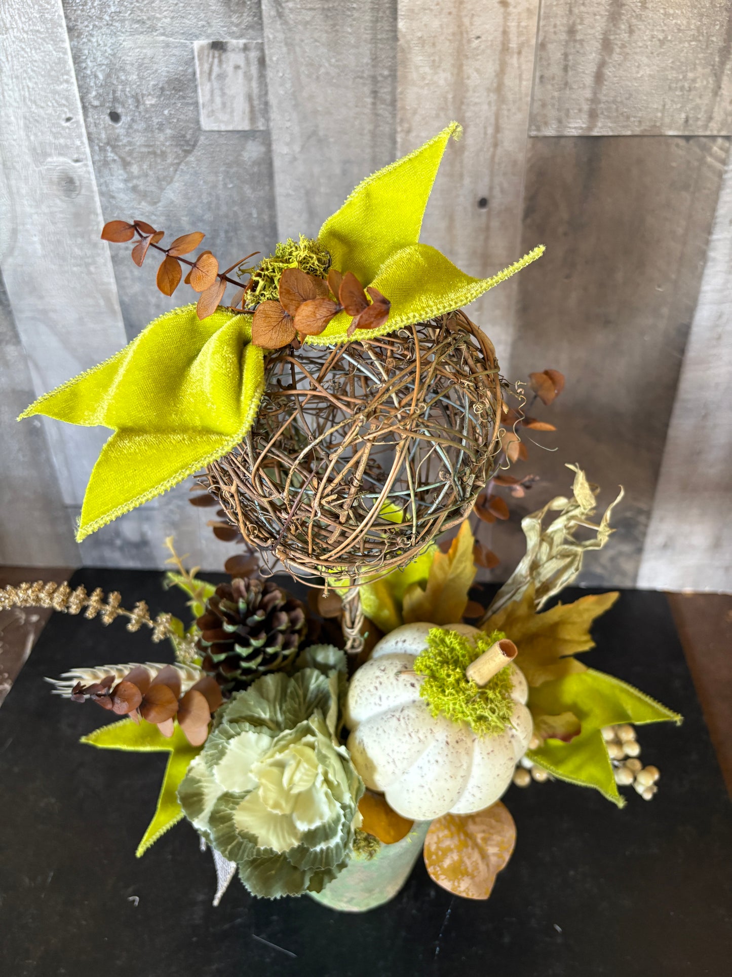 Neutral Fall Topiary with Pumpkins  | Cottage Garden Autumn Table Décor