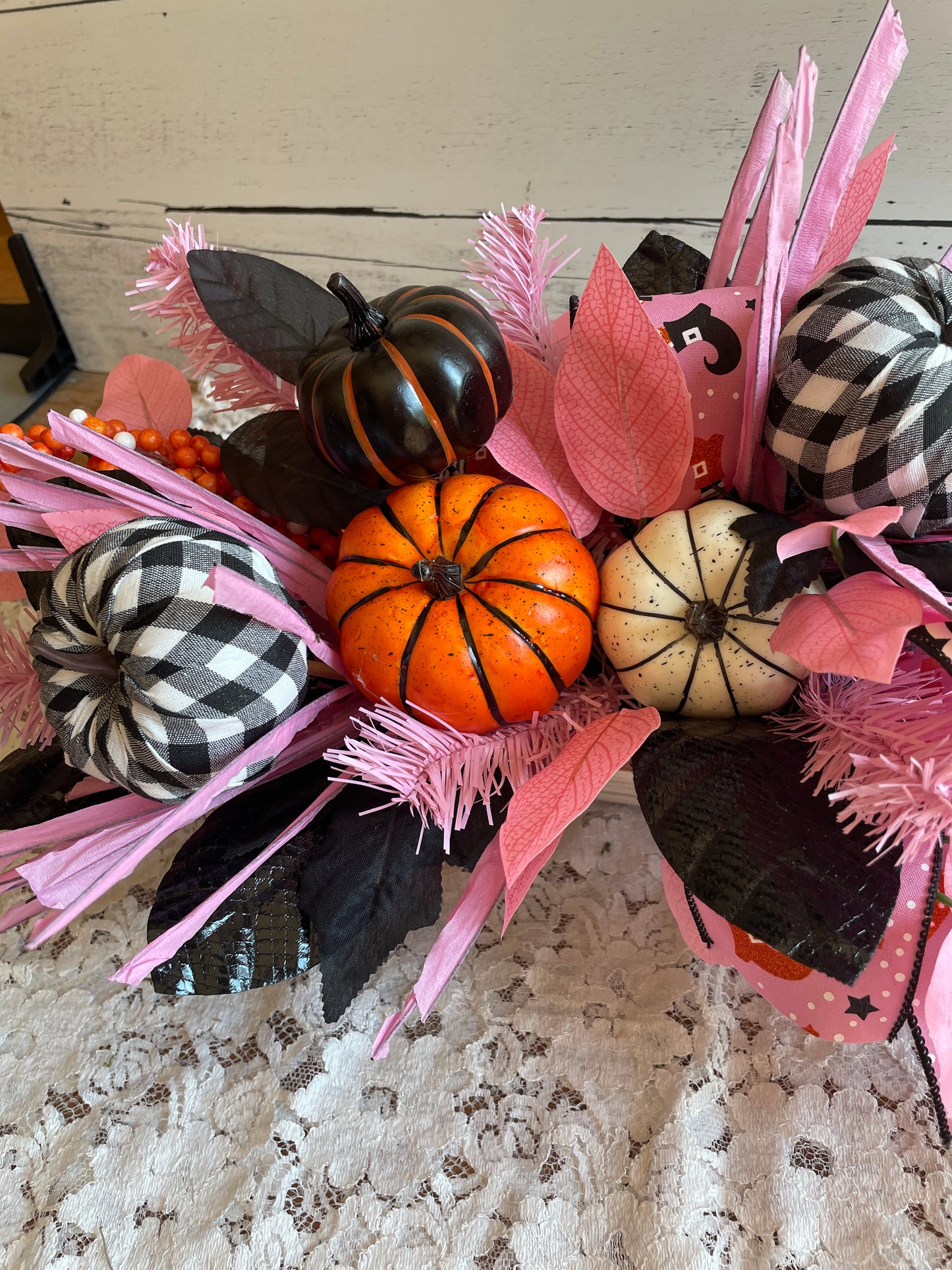 Whimsical Pink & Black Halloween Centerpiece