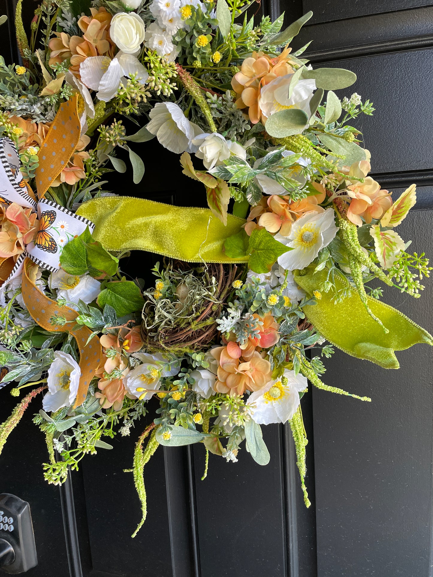 Fall Butterfly Cottage Wreath – Lush Textured Florals with Monarch Ribbon