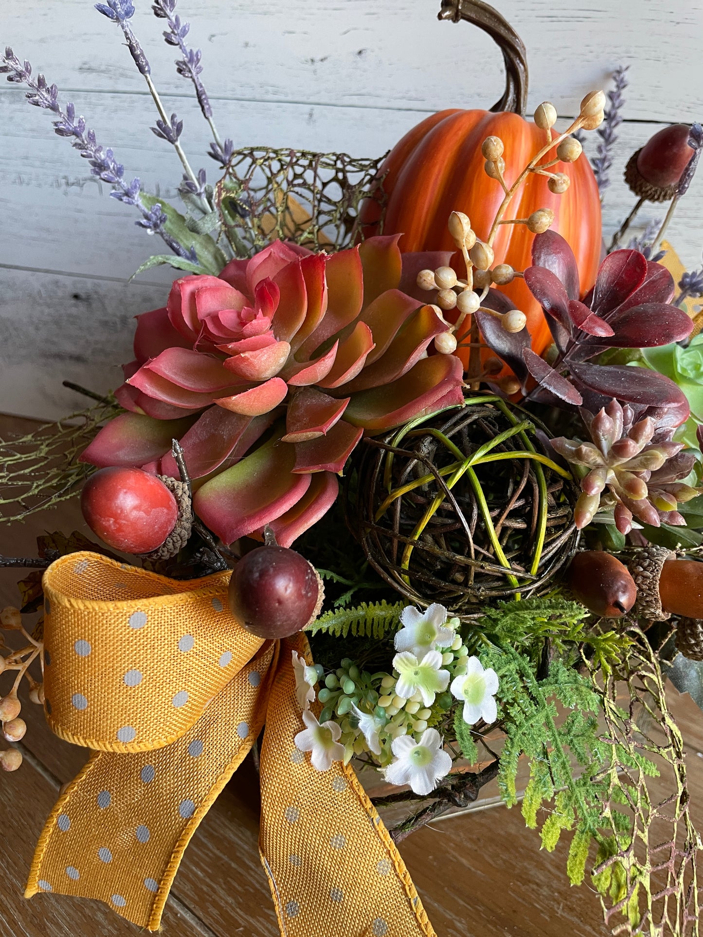 Pumpkin Fall silk arrangement with succulents