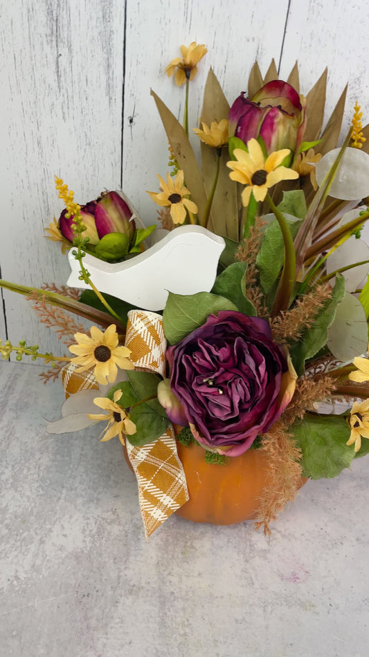 Fall Floral Arrangement in Pumpkin Container