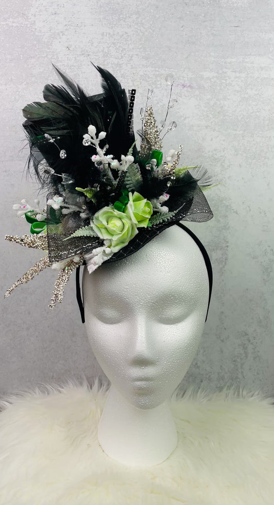 Floral Fascinator with Green Elegance