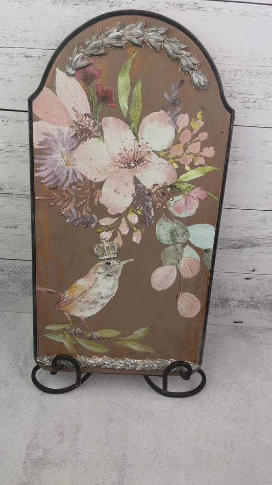Mixed Media Wall Decor with Flowers and Bird