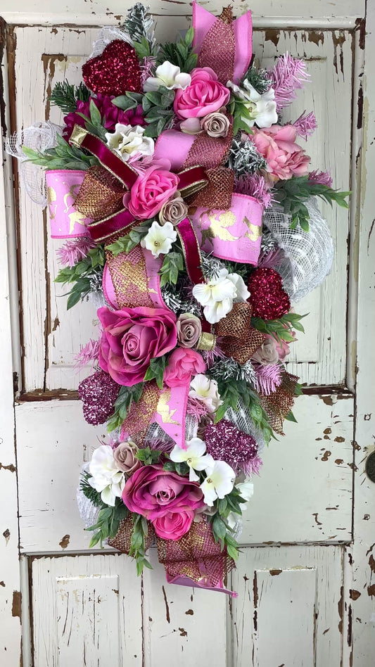 Romantic Roses and Hearts Floral Swag for Celebrations