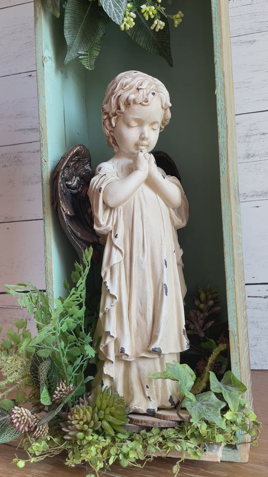 Angel statue with succulents – Memorial sympathy gift for loss, condolence floral arrangement, thoughtful tribute for loved one, keepsake for remembrance, sympathy decor.
