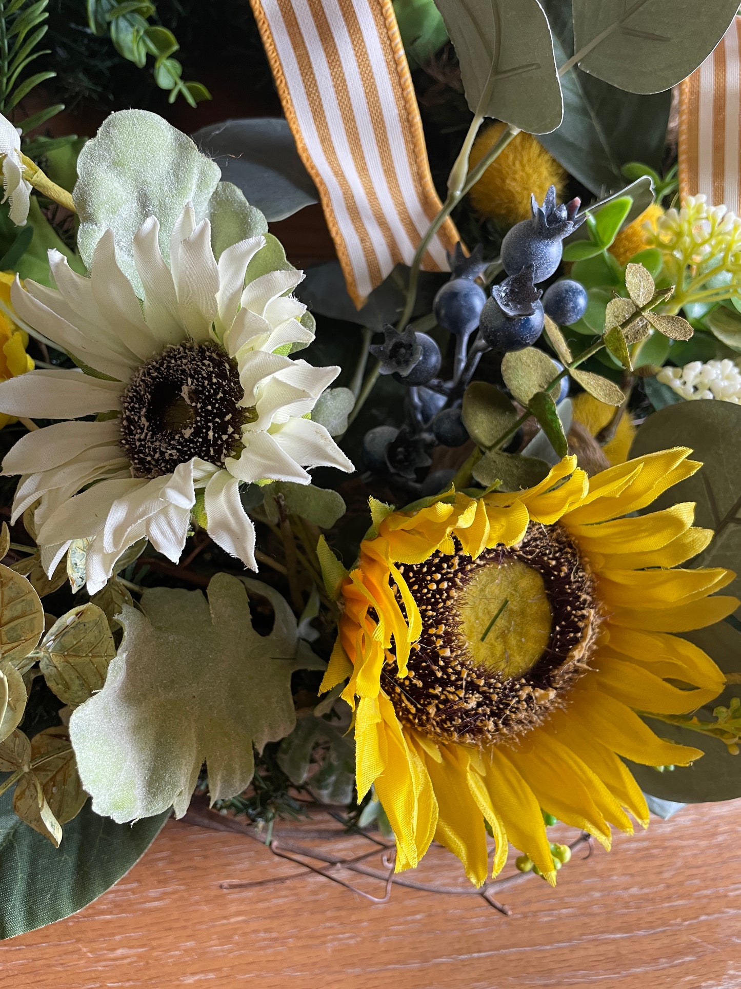 Lemon and Blueberry Wreath /silk flowers